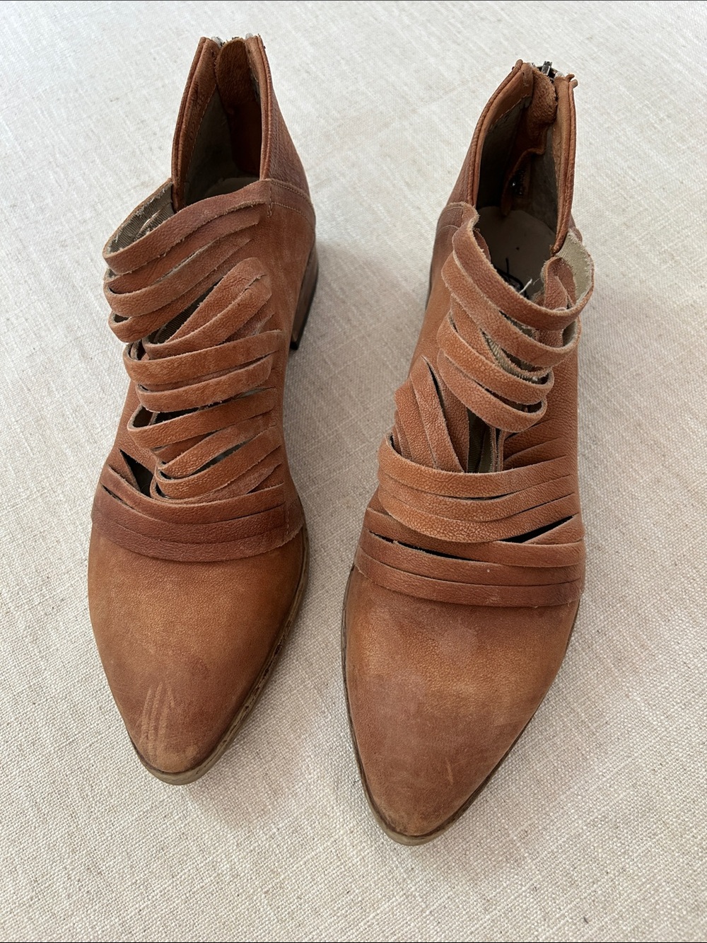 Free People Lost Valley Distressed Leather Cutout Ankle Boots Chestnut Brown - Picture 11 of 11